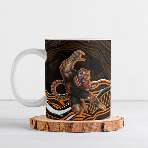 Personalized Wests Tigers Rugby Ceramic Mug Aboriginal Dot Art - Dreamtime Rugby Mascot