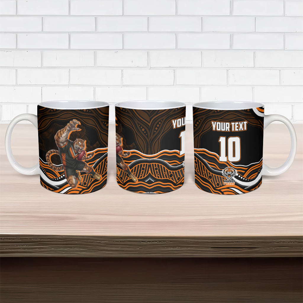 Personalized Wests Tigers Rugby Ceramic Mug Aboriginal Dot Art - Dreamtime Rugby Mascot