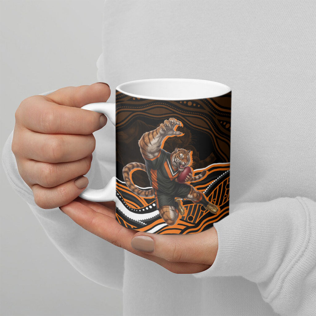 Personalized Wests Tigers Rugby Ceramic Mug Aboriginal Dot Art - Dreamtime Rugby Mascot