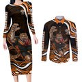 Personalized Wests Tigers Rugby Couples Matching Long Sleeve Bodycon Dress and Long Sleeve Button Shirt Aboriginal Dot Art - Dreamtime Rugby Mascot