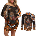 Personalized Wests Tigers Rugby Couples Matching Off Shoulder Short Dress and Long Sleeve Button Shirt Aboriginal Dot Art - Dreamtime Rugby Mascot