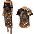 Personalized Wests Tigers Rugby Couples Matching Puletasi and Hawaiian Shirt Aboriginal Dot Art - Dreamtime Rugby Mascot