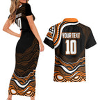 Personalized Wests Tigers Rugby Couples Matching Short Sleeve Bodycon Dress and Hawaiian Shirt Aboriginal Dot Art - Dreamtime Rugby Mascot