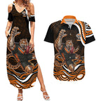 Personalized Wests Tigers Rugby Couples Matching Summer Maxi Dress and Hawaiian Shirt Aboriginal Dot Art - Dreamtime Rugby Mascot