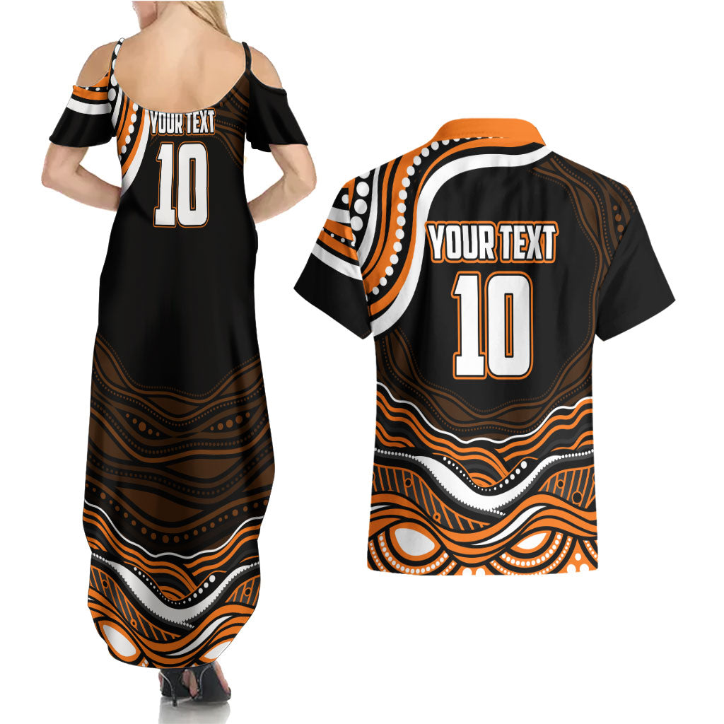 Personalized Wests Tigers Rugby Couples Matching Summer Maxi Dress and Hawaiian Shirt Aboriginal Dot Art - Dreamtime Rugby Mascot