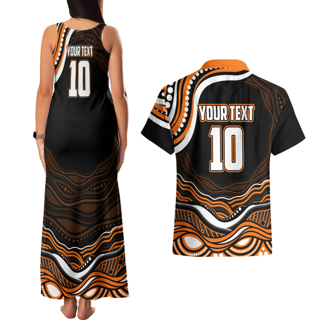 Personalized Wests Tigers Rugby Couples Matching Tank Maxi Dress and Hawaiian Shirt Aboriginal Dot Art - Dreamtime Rugby Mascot