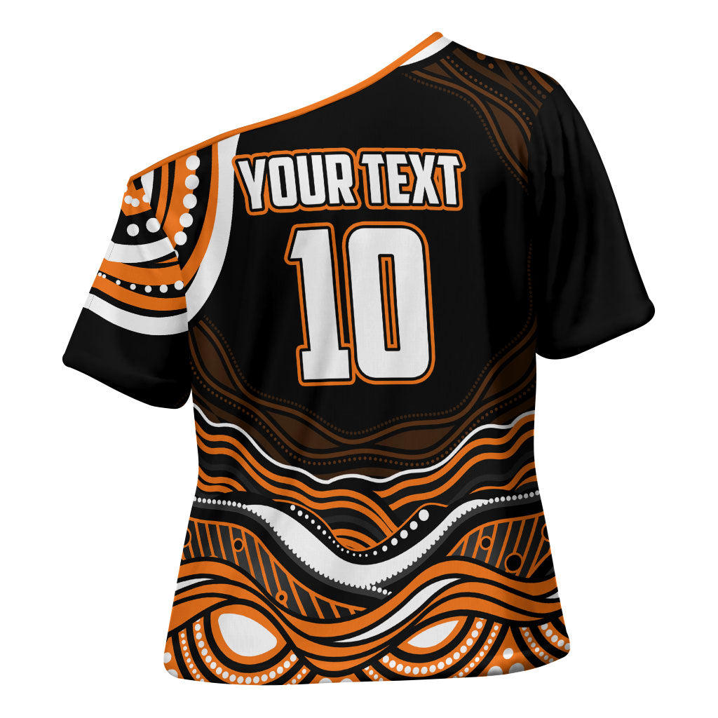 Personalized Wests Tigers Rugby Cross Shoulder Shirt Aboriginal Dot Art - Dreamtime Rugby Mascot