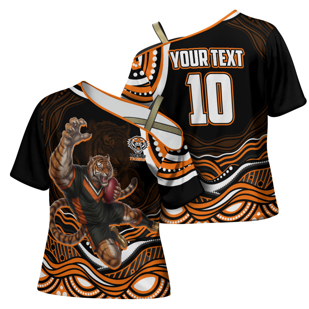 Personalized Wests Tigers Rugby Cross Shoulder Shirt Aboriginal Dot Art - Dreamtime Rugby Mascot