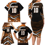 Personalized Wests Tigers Rugby Family Matching Long Sleeve Bodycon Dress and Hawaiian Shirt Aboriginal Dot Art - Dreamtime Rugby Mascot