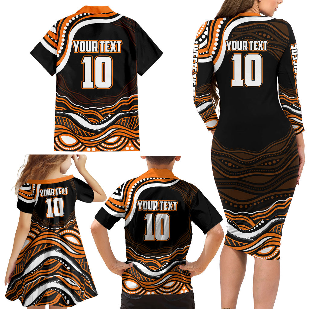 Personalized Wests Tigers Rugby Family Matching Long Sleeve Bodycon Dress and Hawaiian Shirt Aboriginal Dot Art - Dreamtime Rugby Mascot