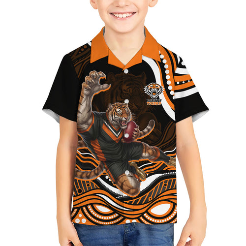 Personalized Wests Tigers Rugby Family Matching Long Sleeve Bodycon Dress and Hawaiian Shirt Aboriginal Dot Art - Dreamtime Rugby Mascot