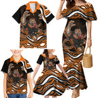 Personalized Wests Tigers Rugby Family Matching Mermaid Dress and Hawaiian Shirt Aboriginal Dot Art - Dreamtime Rugby Mascot