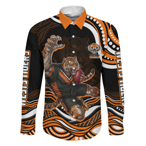 Personalized Wests Tigers Rugby Family Matching Mermaid Dress and Hawaiian Shirt Aboriginal Dot Art - Dreamtime Rugby Mascot