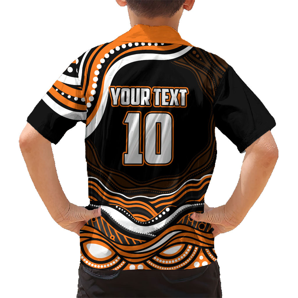 Personalized Wests Tigers Rugby Family Matching Off The Shoulder Long Sleeve Dress and Hawaiian Shirt Aboriginal Dot Art - Dreamtime Rugby Mascot