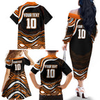Personalized Wests Tigers Rugby Family Matching Off The Shoulder Long Sleeve Dress and Hawaiian Shirt Aboriginal Dot Art - Dreamtime Rugby Mascot