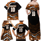 Personalized Wests Tigers Rugby Family Matching Off Shoulder Maxi Dress and Hawaiian Shirt Aboriginal Dot Art - Dreamtime Rugby Mascot