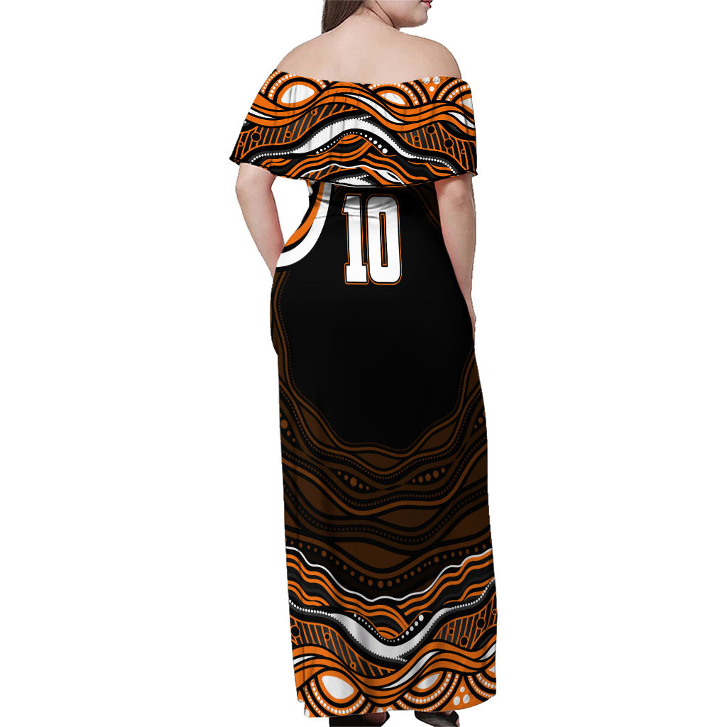 Personalized Wests Tigers Rugby Family Matching Off Shoulder Maxi Dress and Hawaiian Shirt Aboriginal Dot Art - Dreamtime Rugby Mascot