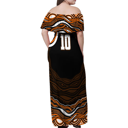 Personalized Wests Tigers Rugby Family Matching Off Shoulder Maxi Dress and Hawaiian Shirt Aboriginal Dot Art - Dreamtime Rugby Mascot