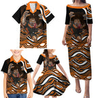 Personalized Wests Tigers Rugby Family Matching Puletasi and Hawaiian Shirt Aboriginal Dot Art - Dreamtime Rugby Mascot