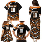 Personalized Wests Tigers Rugby Family Matching Puletasi and Hawaiian Shirt Aboriginal Dot Art - Dreamtime Rugby Mascot