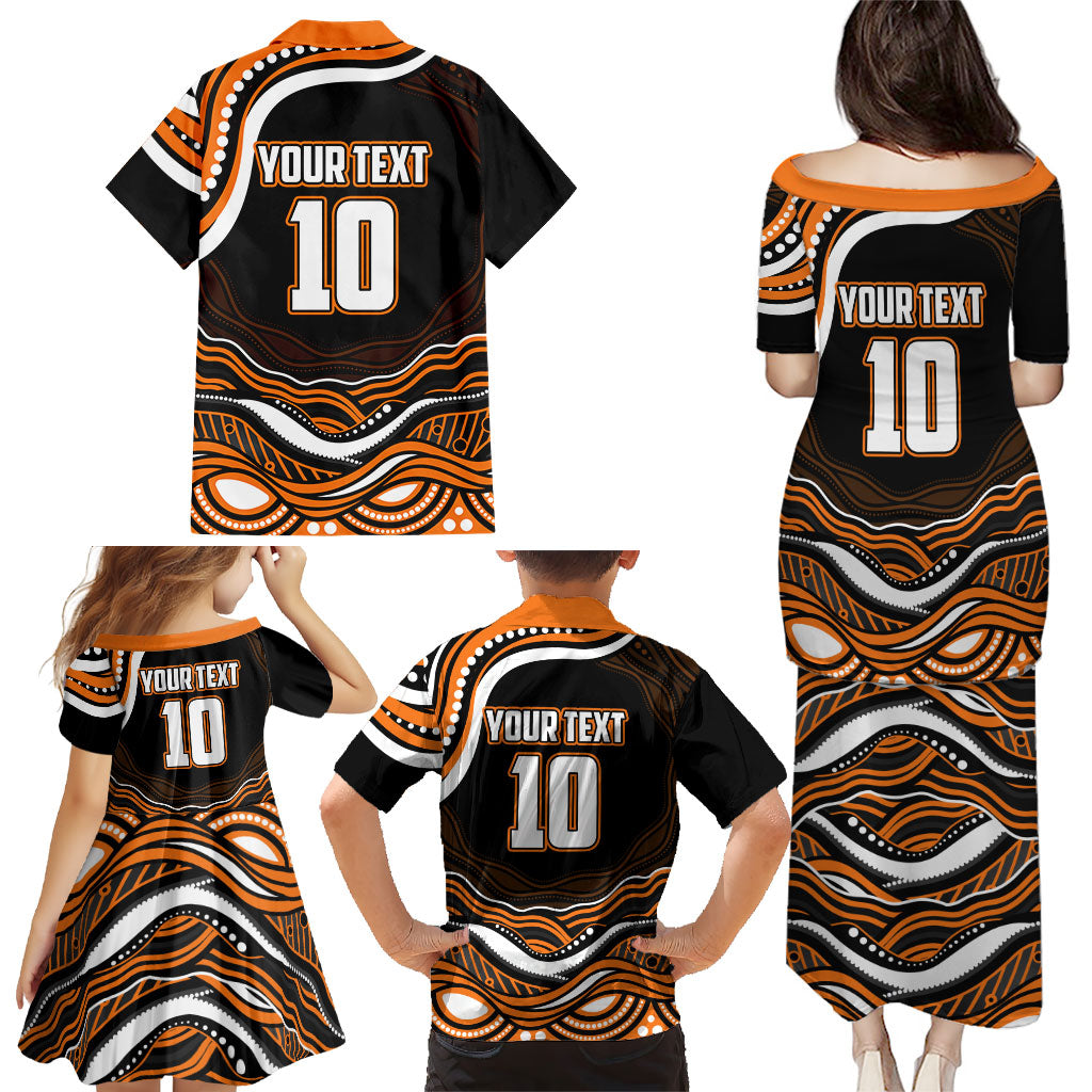 Personalized Wests Tigers Rugby Family Matching Puletasi and Hawaiian Shirt Aboriginal Dot Art - Dreamtime Rugby Mascot