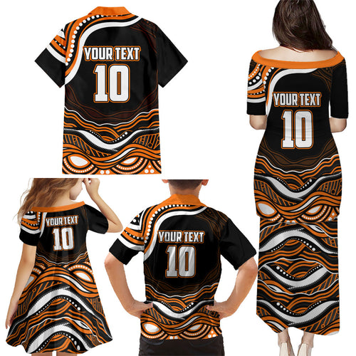 Personalized Wests Tigers Rugby Family Matching Puletasi and Hawaiian Shirt Aboriginal Dot Art - Dreamtime Rugby Mascot