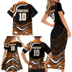 Personalized Wests Tigers Rugby Family Matching Short Sleeve Bodycon Dress and Hawaiian Shirt Aboriginal Dot Art - Dreamtime Rugby Mascot