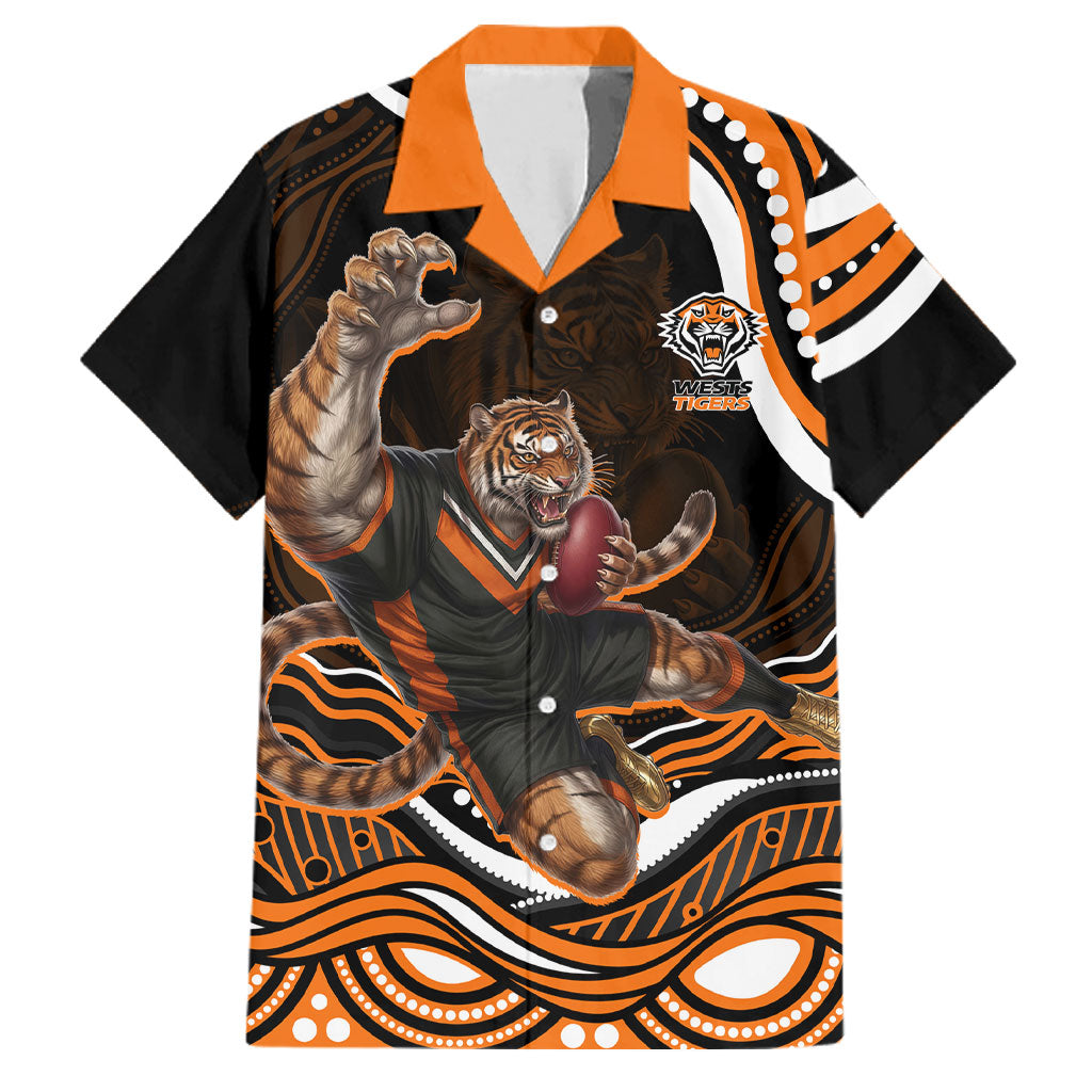 Personalized Wests Tigers Rugby Family Matching Short Sleeve Bodycon Dress and Hawaiian Shirt Aboriginal Dot Art - Dreamtime Rugby Mascot