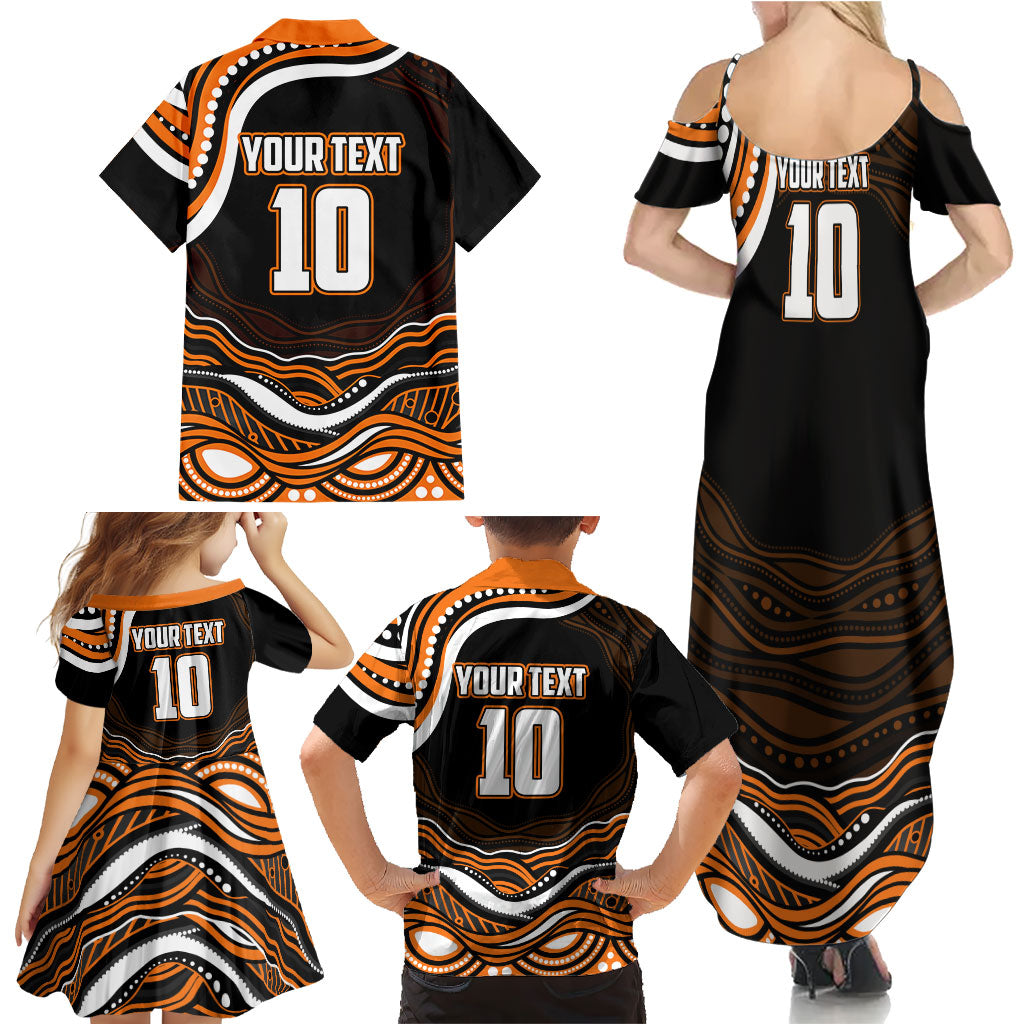 Personalized Wests Tigers Rugby Family Matching Summer Maxi Dress and Hawaiian Shirt Aboriginal Dot Art - Dreamtime Rugby Mascot