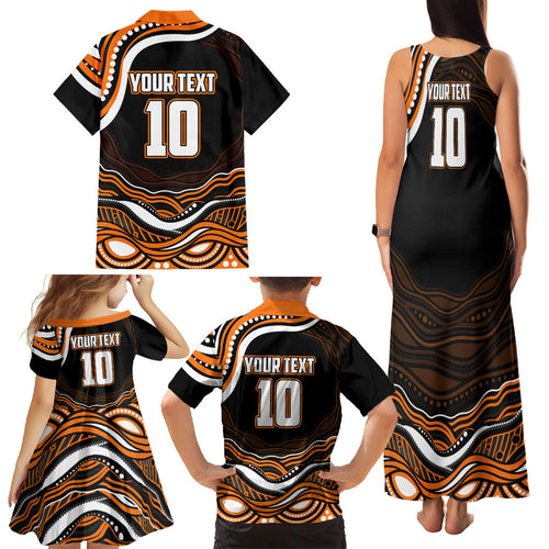 Personalized Wests Tigers Rugby Family Matching Tank Maxi Dress and Hawaiian Shirt Aboriginal Dot Art - Dreamtime Rugby Mascot