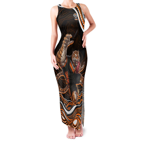Personalized Wests Tigers Rugby Family Matching Tank Maxi Dress and Hawaiian Shirt Aboriginal Dot Art - Dreamtime Rugby Mascot