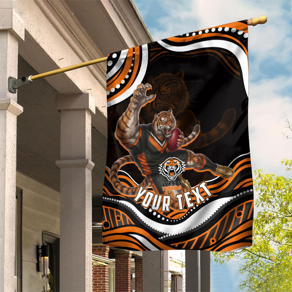 Personalized Wests Tigers Rugby Garden Flag Aboriginal Dot Art - Dreamtime Rugby Mascot