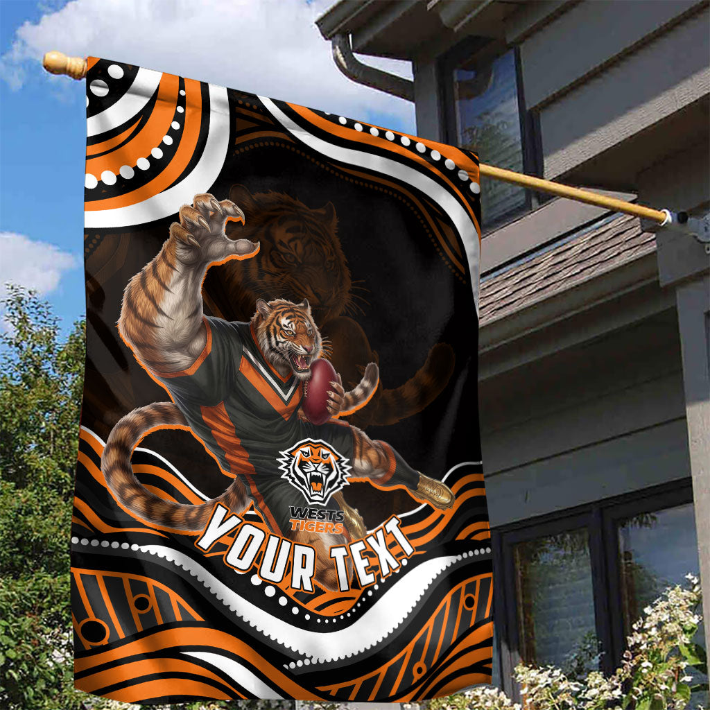 Personalized Wests Tigers Rugby Garden Flag Aboriginal Dot Art - Dreamtime Rugby Mascot
