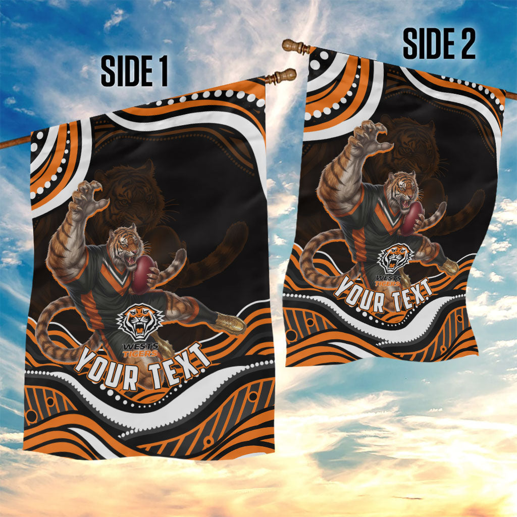 Personalized Wests Tigers Rugby Garden Flag Aboriginal Dot Art - Dreamtime Rugby Mascot