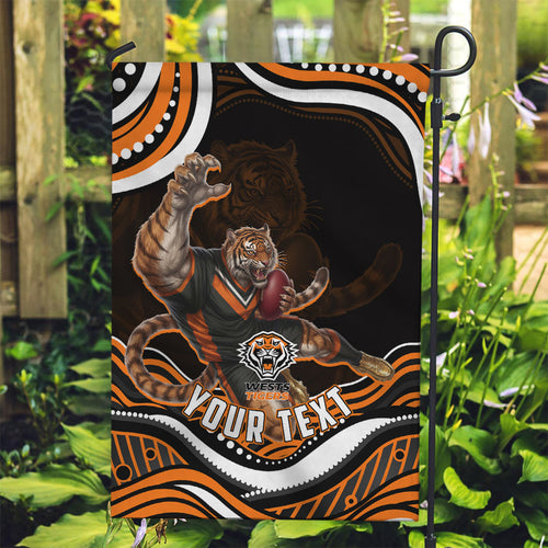 Personalized Wests Tigers Rugby Garden Flag Aboriginal Dot Art - Dreamtime Rugby Mascot