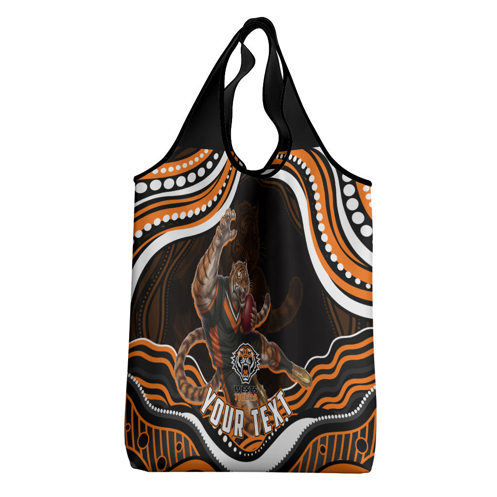Personalized Wests Tigers Rugby Grocery Bag Aboriginal Dot Art - Dreamtime Rugby Mascot