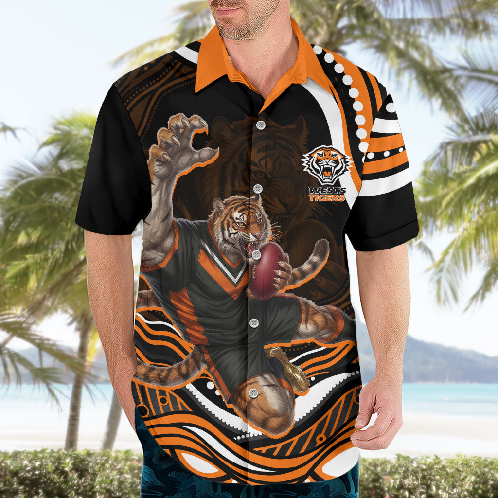 Personalized Wests Tigers Rugby Hawaiian Shirt Aboriginal Dot Art - Dreamtime Rugby Mascot