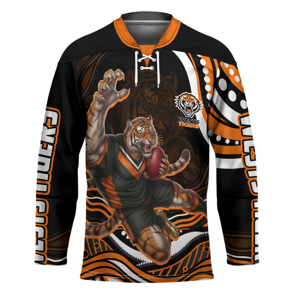 Personalized Wests Tigers Rugby Hockey Jersey Aboriginal Dot Art - Dreamtime Rugby Mascot