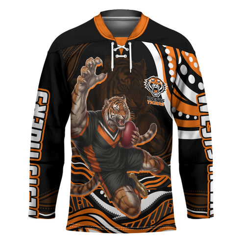 Personalized Wests Tigers Rugby Hockey Jersey Aboriginal Dot Art - Dreamtime Rugby Mascot