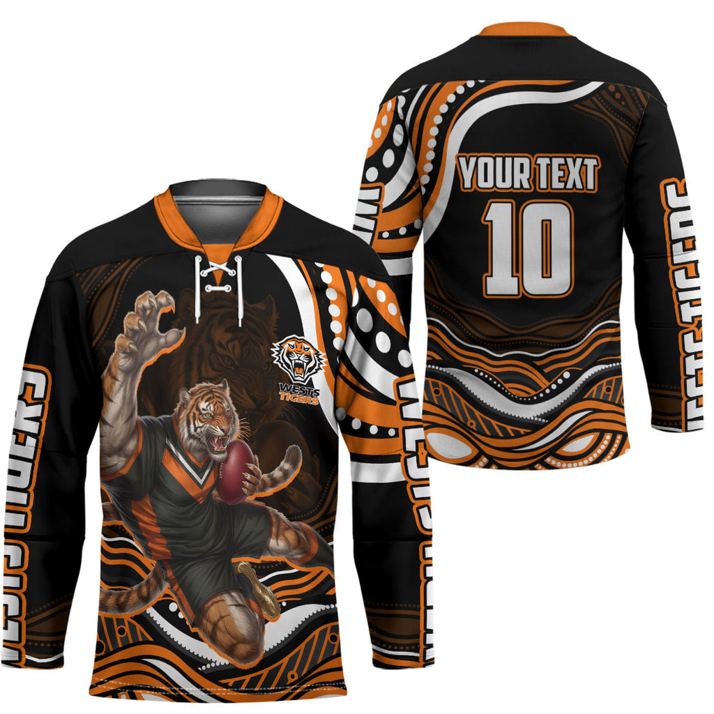 Personalized Wests Tigers Rugby Hockey Jersey Aboriginal Dot Art - Dreamtime Rugby Mascot