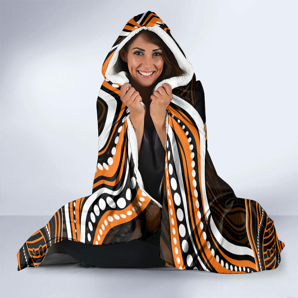 Personalized Wests Tigers Rugby Hooded Blanket Aboriginal Dot Art - Dreamtime Rugby Mascot