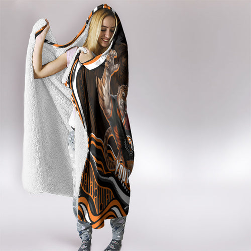 Personalized Wests Tigers Rugby Hooded Blanket Aboriginal Dot Art - Dreamtime Rugby Mascot