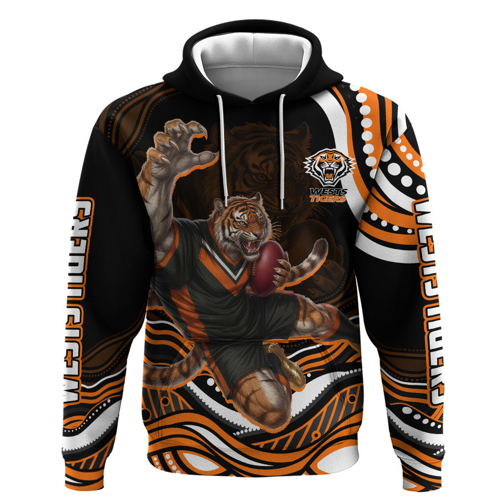 Personalized Wests Tigers Rugby Hoodie Aboriginal Dot Art - Dreamtime Rugby Mascot