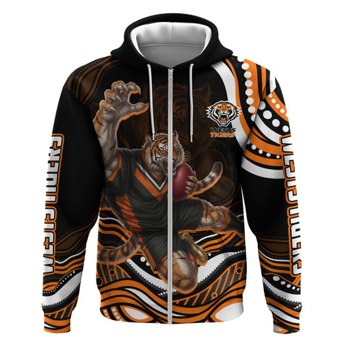 Personalized Wests Tigers Rugby Hoodie Aboriginal Dot Art - Dreamtime Rugby Mascot