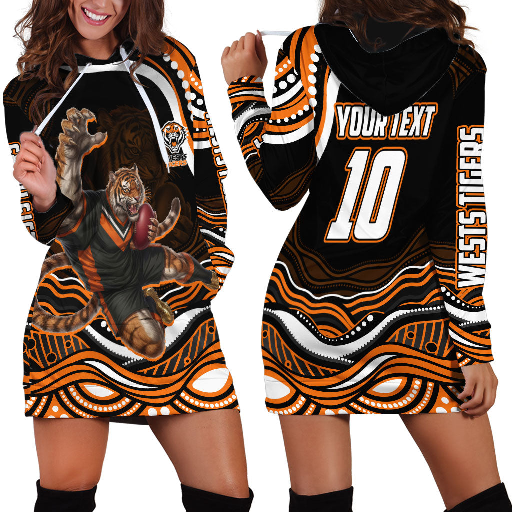Personalized Wests Tigers Rugby Hoodie Dress Aboriginal Dot Art - Dreamtime Rugby Mascot