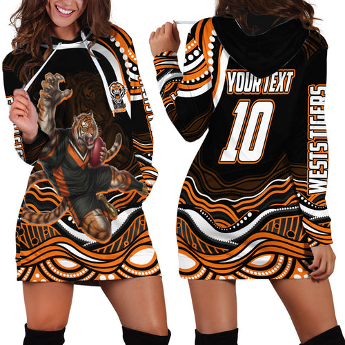 Personalized Wests Tigers Rugby Hoodie Dress Aboriginal Dot Art - Dreamtime Rugby Mascot