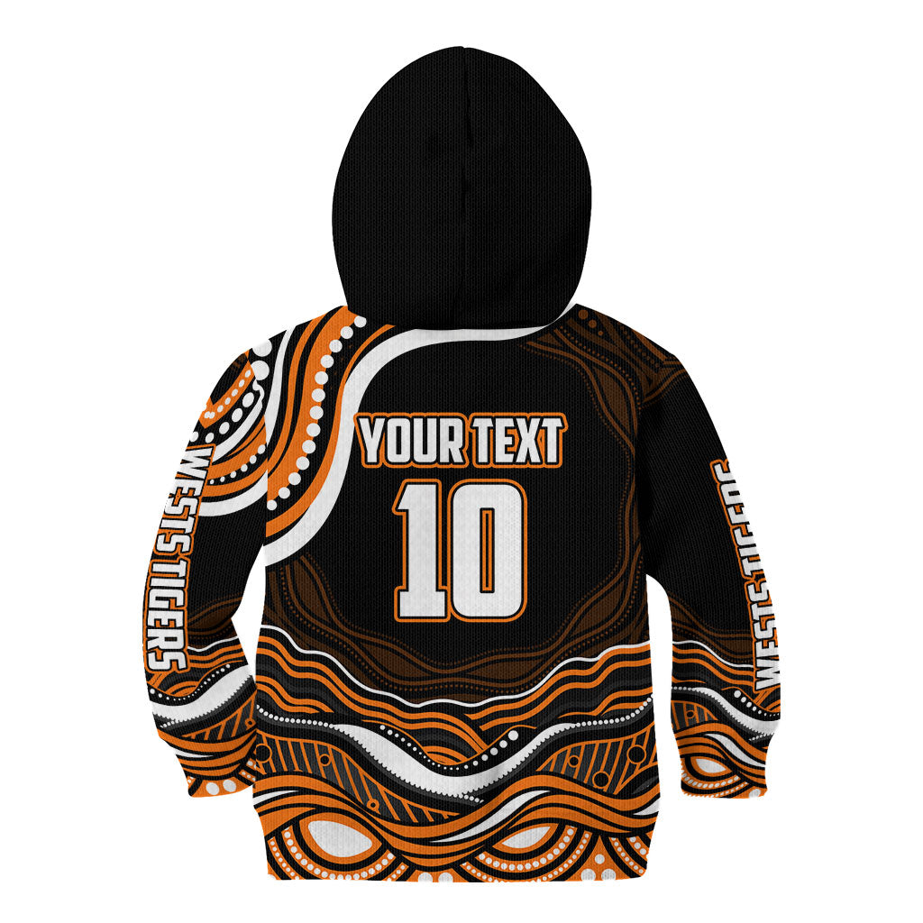 Personalized Wests Tigers Rugby Kid Hoodie Aboriginal Dot Art - Dreamtime Rugby Mascot