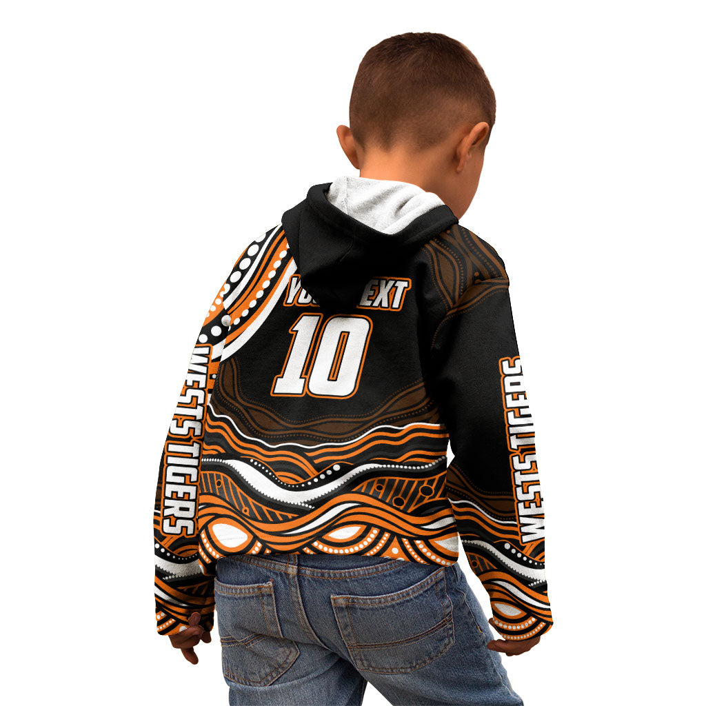 Personalized Wests Tigers Rugby Kid Hoodie Aboriginal Dot Art - Dreamtime Rugby Mascot