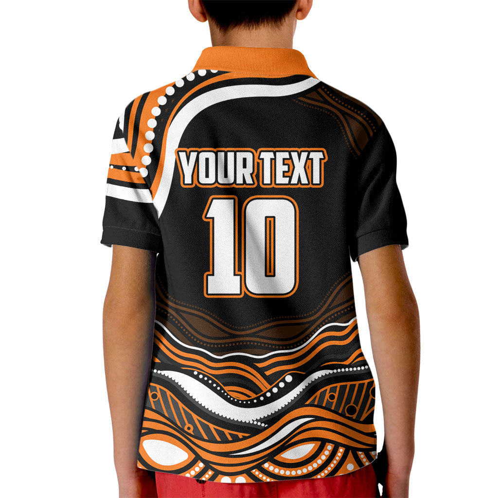Personalized Wests Tigers Rugby Kid Polo Shirt Aboriginal Dot Art - Dreamtime Rugby Mascot