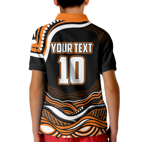 Personalized Wests Tigers Rugby Kid Polo Shirt Aboriginal Dot Art - Dreamtime Rugby Mascot